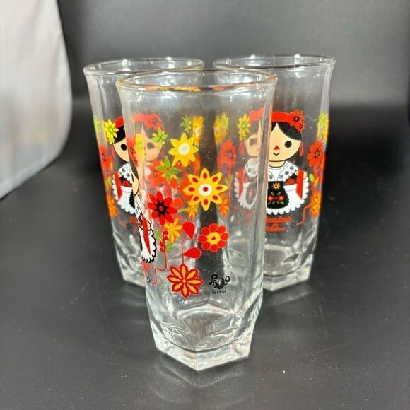 (3) CRISA MOLE “Veracruz”  Maria’s Mexico Drinking Juice Glasses VINTAGE - Picture 2 of 3